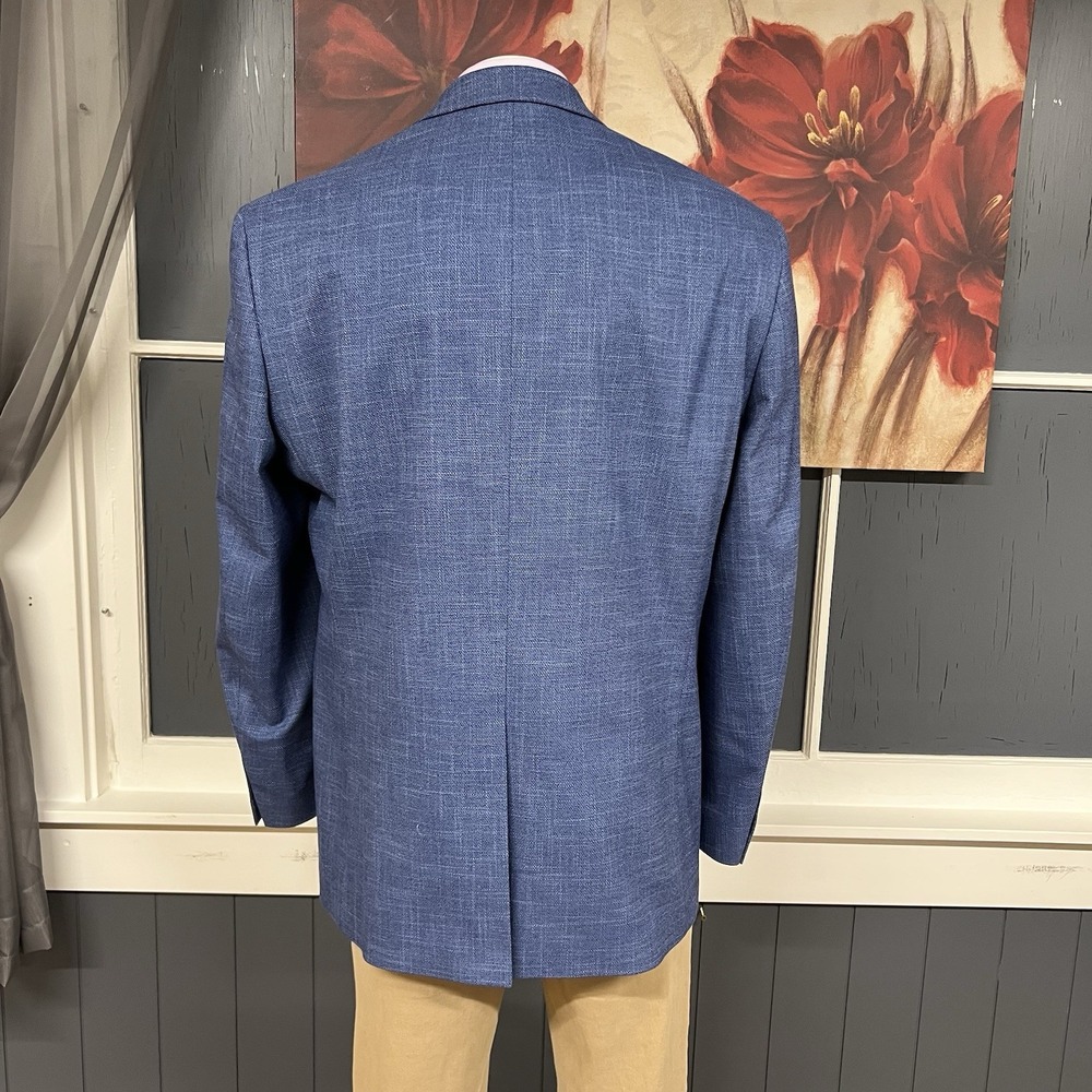 Michael Kors Hopsack Blazer Mens 46L Long Classic Fit Polyester Stretch Blue - Picture 3 of 11
